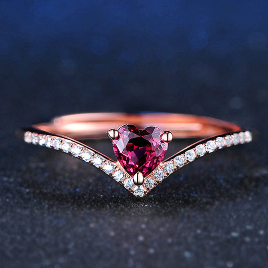Rose Gold Plated 925 Sterling Silver January Birthstone Tiara Heart Ring