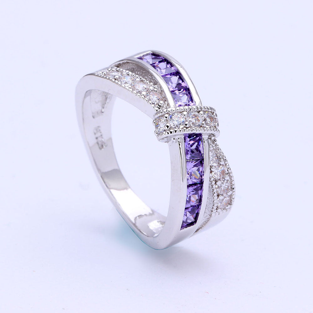 February Birthstone Amethyst Cross-finger Ring