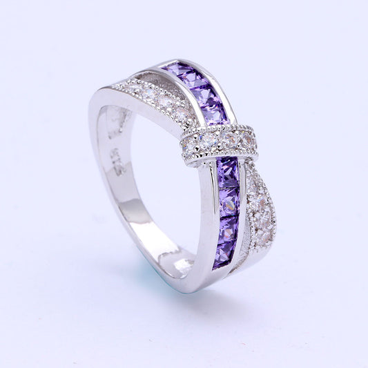 February Birthstone Amethyst Cross-finger Ring