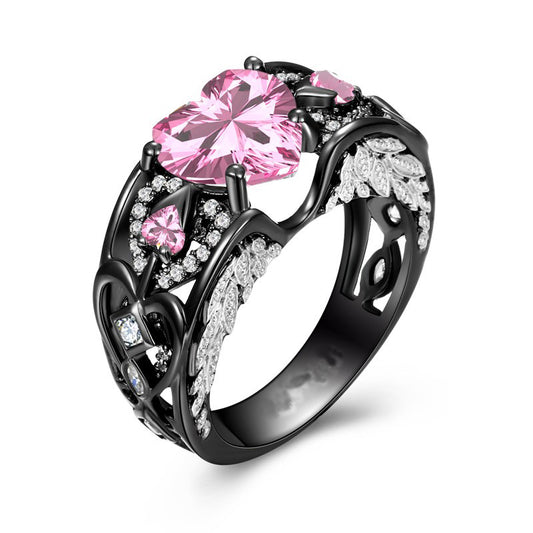 Angel-Wing Heart Series:  Black Gold October Ring