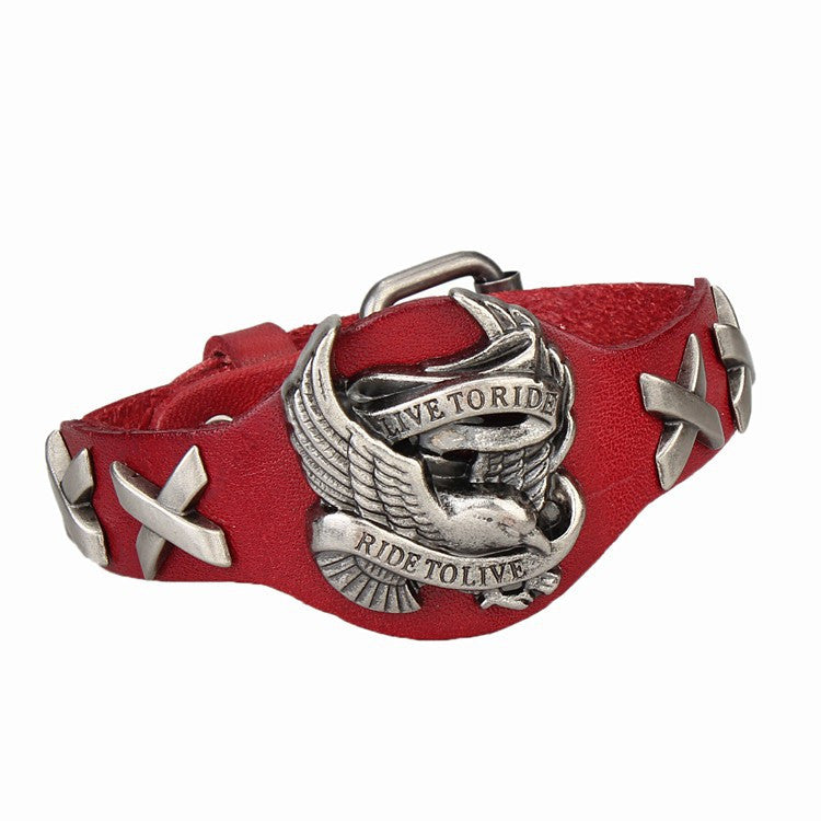 Unisex Live To Ride, Ride to Live Leather Bracelet