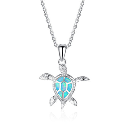 Loggerhead Turtle Silver & Opal Necklace