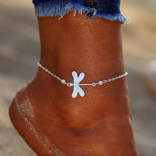 Silver Dragonfly Anklet