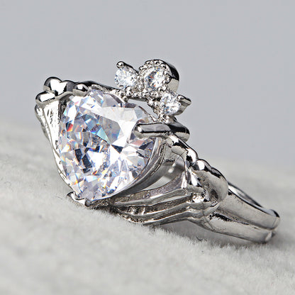 Skeleton Hands Holding Heart Claddagh Ring
