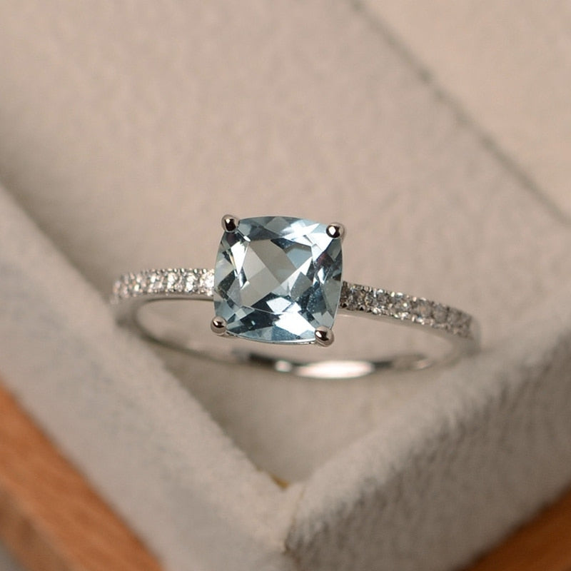 Square March Birthstone Ring