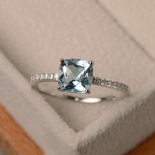 Square March Birthstone Ring
