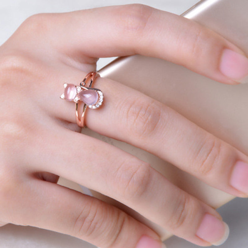 Pink Opal Cat Ring