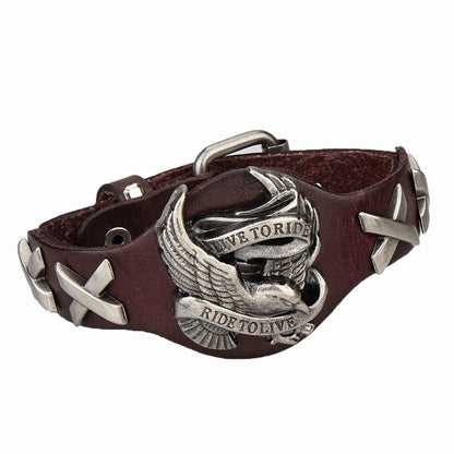 Unisex Live To Ride, Ride to Live Leather Bracelet