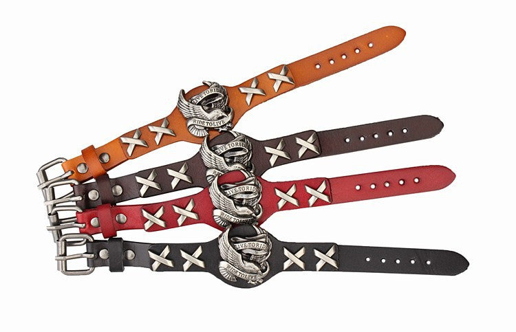 Unisex Live To Ride, Ride to Live Leather Bracelet