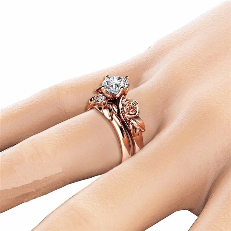 Rose Gold Floral April Birthstone Ring