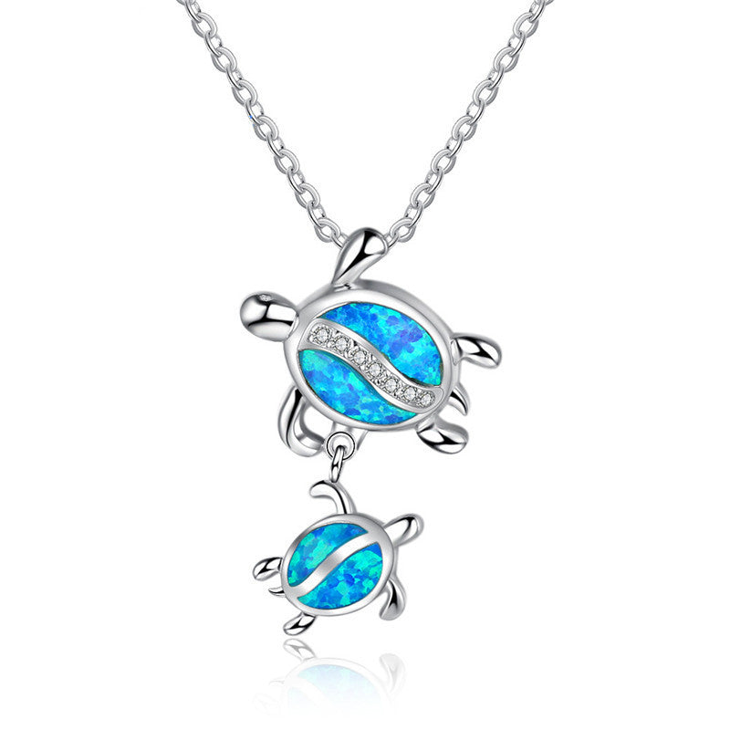 Loggerhead Turtle Silver & Opal Necklace