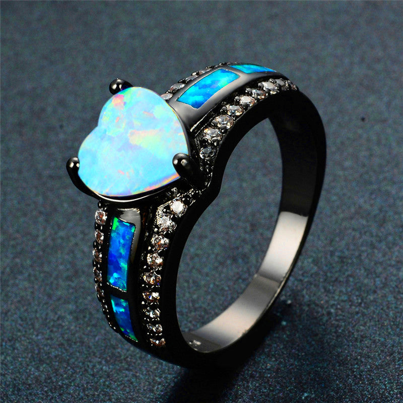 October Birthstone Opal Heart Ring