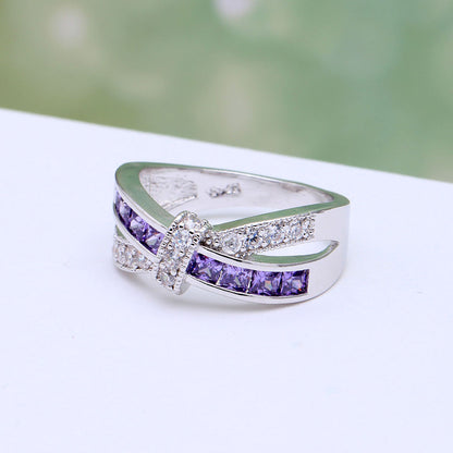 February Birthstone Amethyst Cross-finger Ring