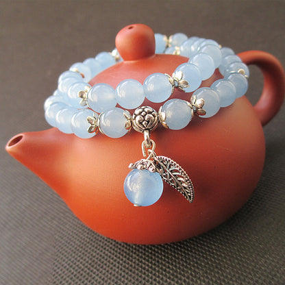 Blue Crystal Tibetan Leaf Pendant Lover's Bracelets