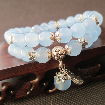 Blue Crystal Tibetan Leaf Pendant Lover's Bracelets