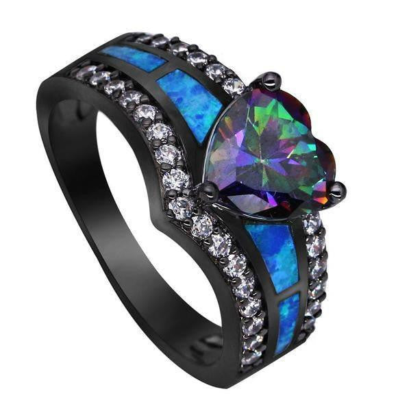 November Birthstone Rainbow Topaz Love Ring