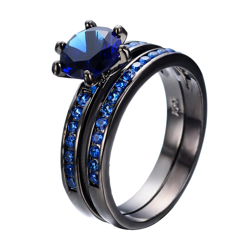 Double Ring Set Round Black (Blue Sapphire)