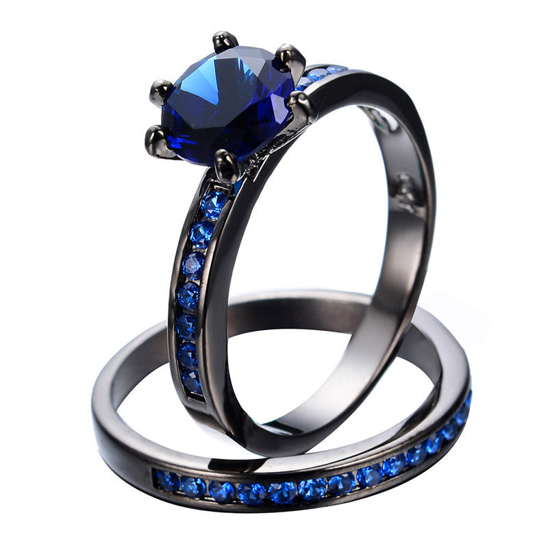 Double Ring Set Round Black (Blue Sapphire)