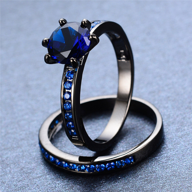 Double Ring Set Round Black (Blue Sapphire)