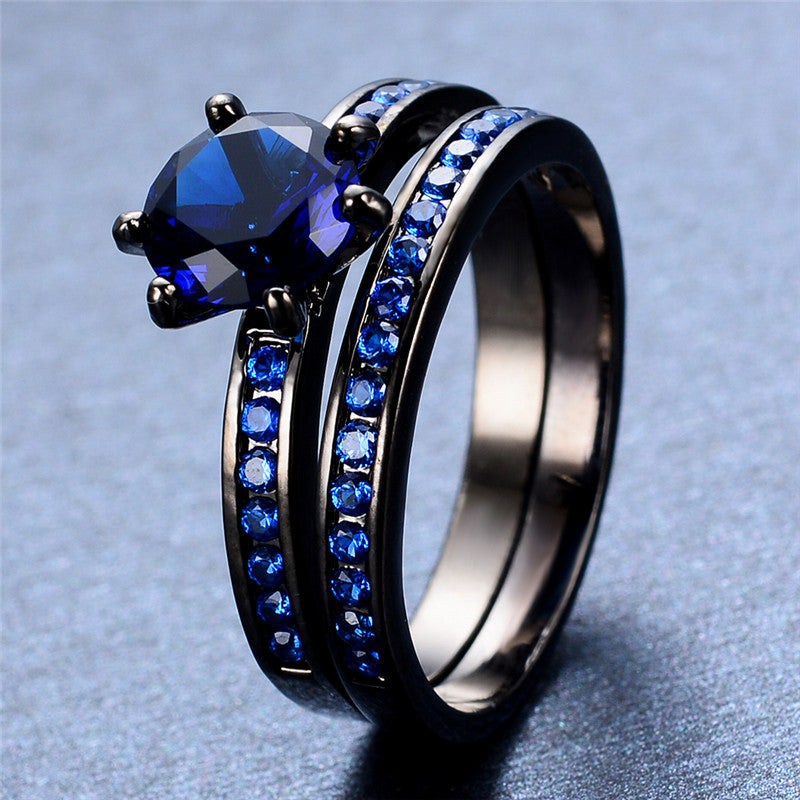 Double Ring Set Round Black (Blue Sapphire)