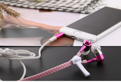 Metal Zipper In-ear Earphones Luminous Light Headset Stereo Handsfree With Mic