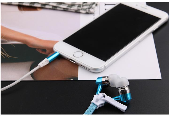Metal Zipper In-ear Earphones Luminous Light Headset Stereo Handsfree With Mic