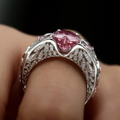 October Angelwing White gold Heart Birthstone Ring