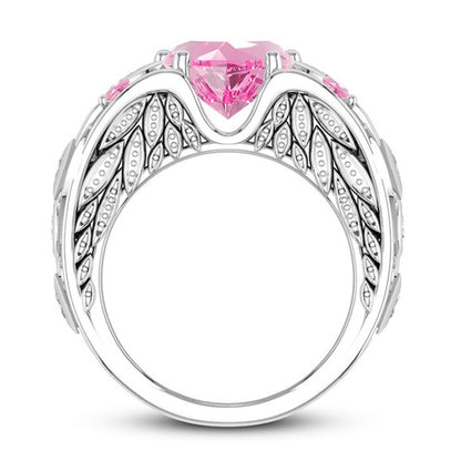 October Angelwing White gold Heart Birthstone Ring