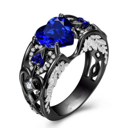September Angelwing Heart Birthstone Ring