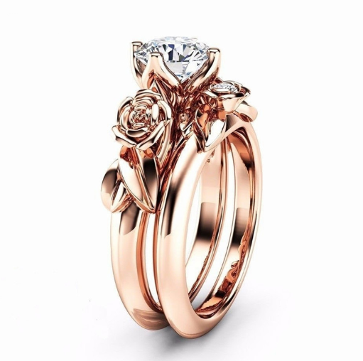Rose Gold Floral April Birthstone Ring