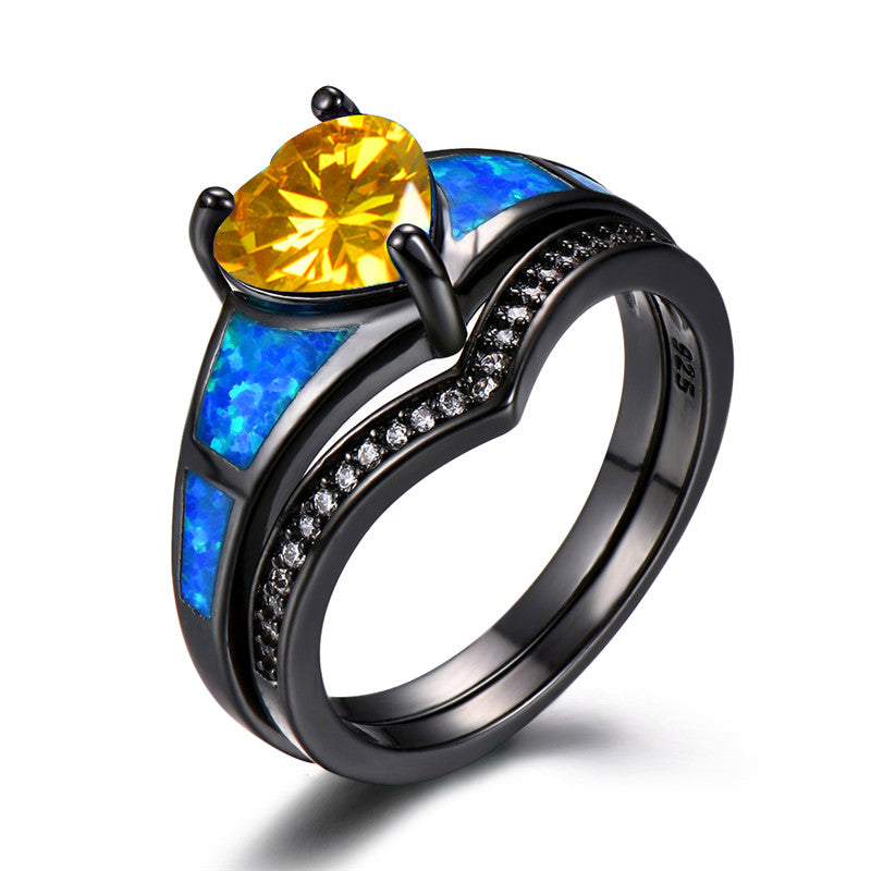 November Yellow Topaz Dual Set Heart Ring