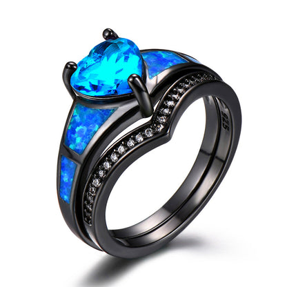 December Dual Set Black Gold Heart Birthstone Ring
