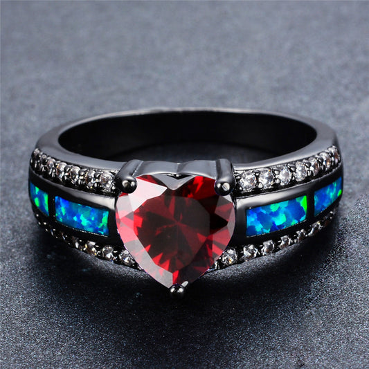 July Black Gold Filled Heart Birthstone Ring
