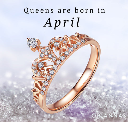 Ornate Queen Crown April Birthstone Ring