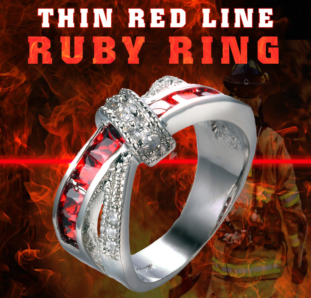 Thin Red Line Cross-Finger Ring
