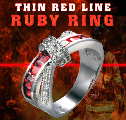 Thin Red Line Cross-Finger Ring