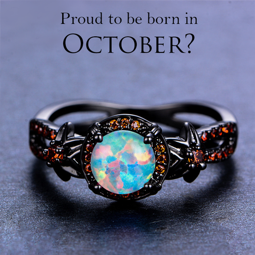Black Gold Filled Opal October Birthstone ring