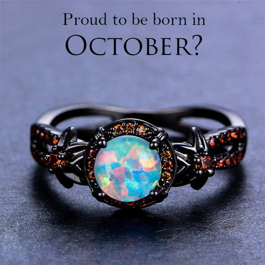 Black Gold Filled Opal October Birthstone ring