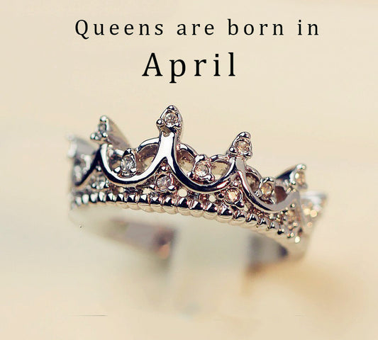 Vintage Queen Crown April Birthstone Ring