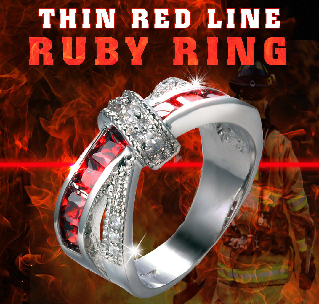Thin Red Line Cross-Finger Ring