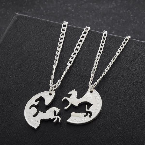 Interlocking Horse Friendship Pendant Necklace