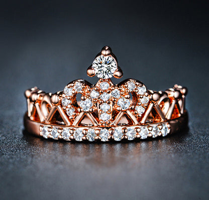 Ornate Queen Crown April Birthstone Ring