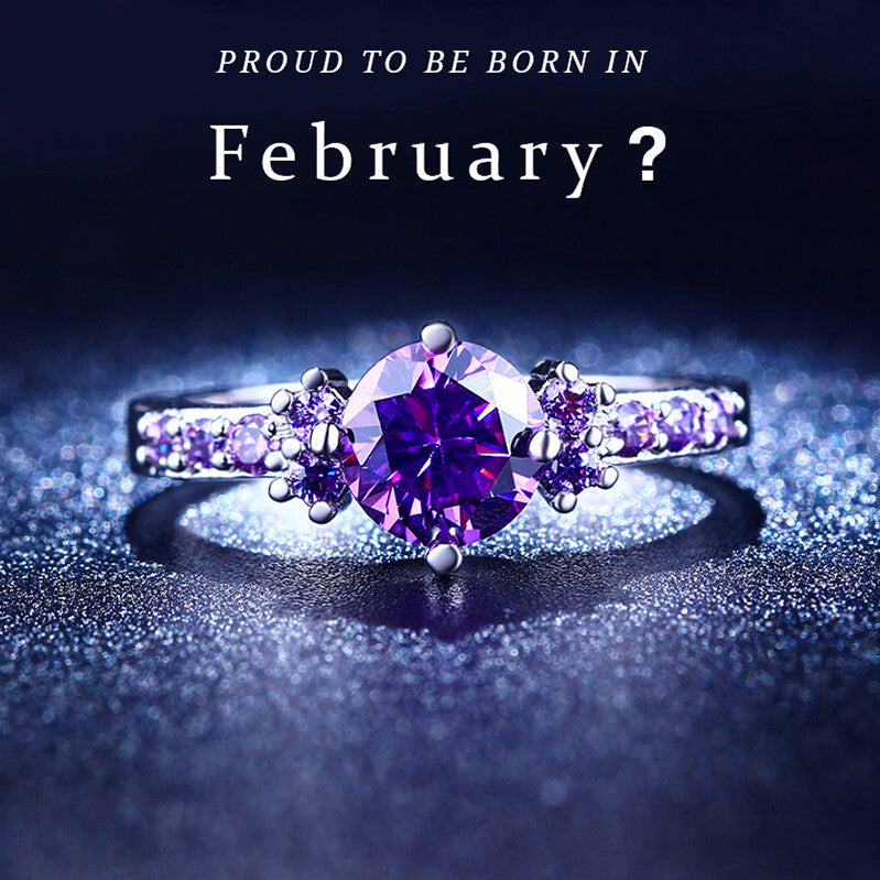 February Purple Amethyst Birthstone Ring