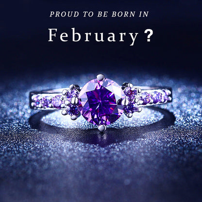 February Purple Amethyst Birthstone Ring