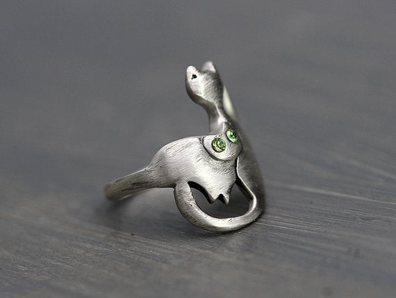 925 Sterling Silver Wrapping Cats Ring