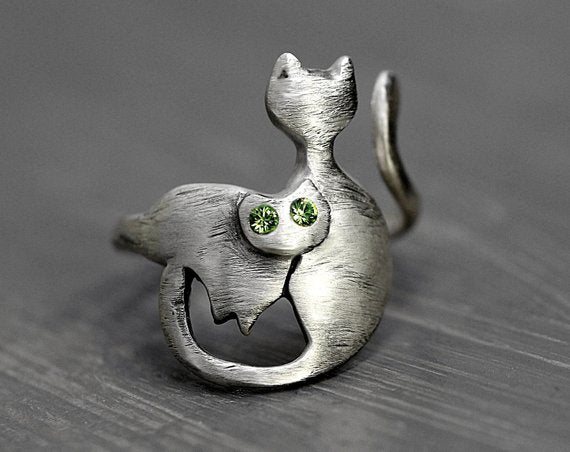 925 Sterling Silver Wrapping Cats Ring