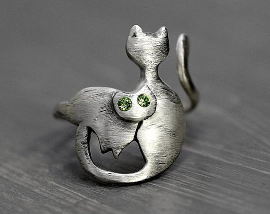 925 Sterling Silver Wrapping Cats Ring