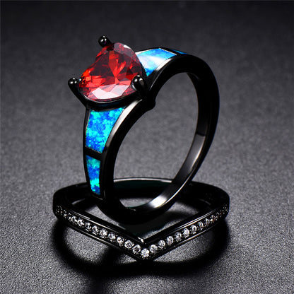 July Dual Set Heart Black Gold Filled Birthstone Ring